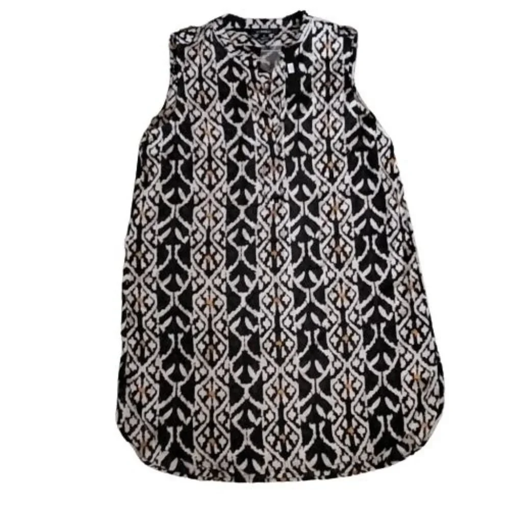 Acrobat Women's 100% Silk Sleeveless Black/White Print Tunic Dress Size Medium - Picture 2 of 10